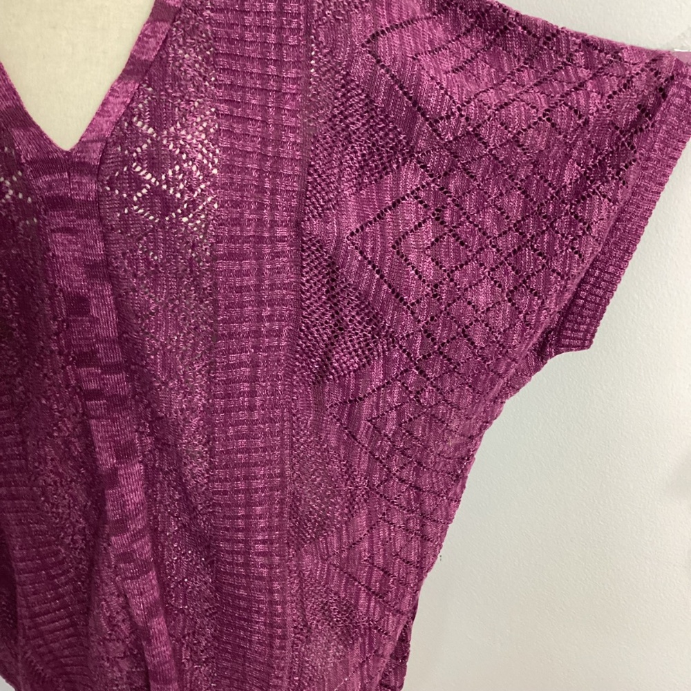 NWT DRESS BARN WOMAN 1X MELANGE PLUM CROCHET SWEATER VEST  V-NECK PULLOVER - Picture 7 of 11